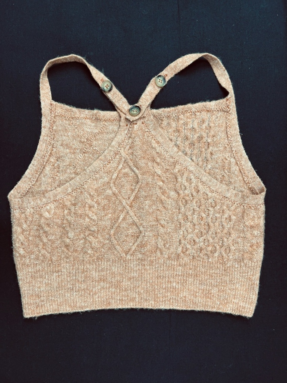 Free People NEW Cable Knit Crop Tank Top in Camel - Picture 3 of 7
